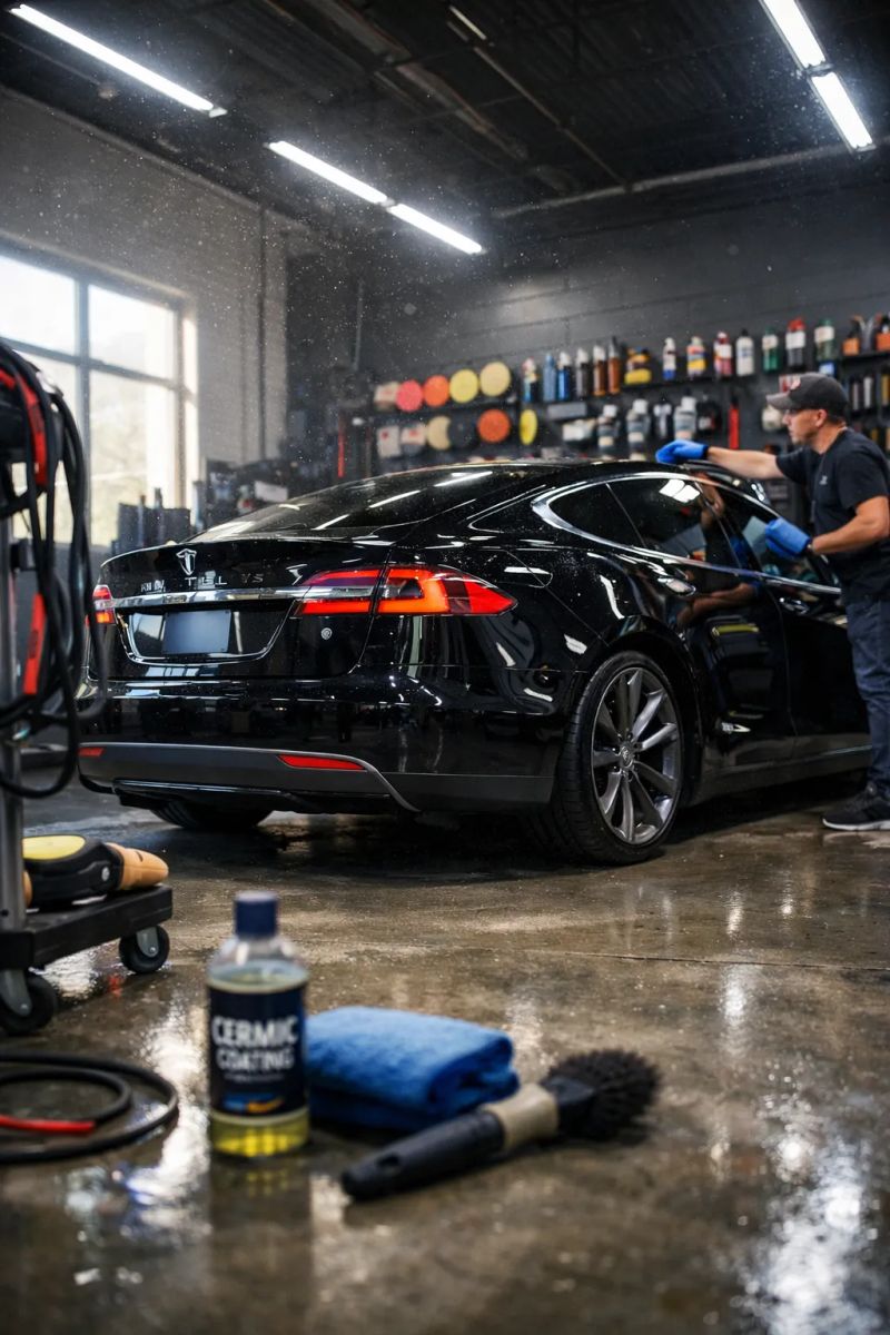 Custom Restoration Shop technician carefully polishing a classic vehicle in Greenwood, SC